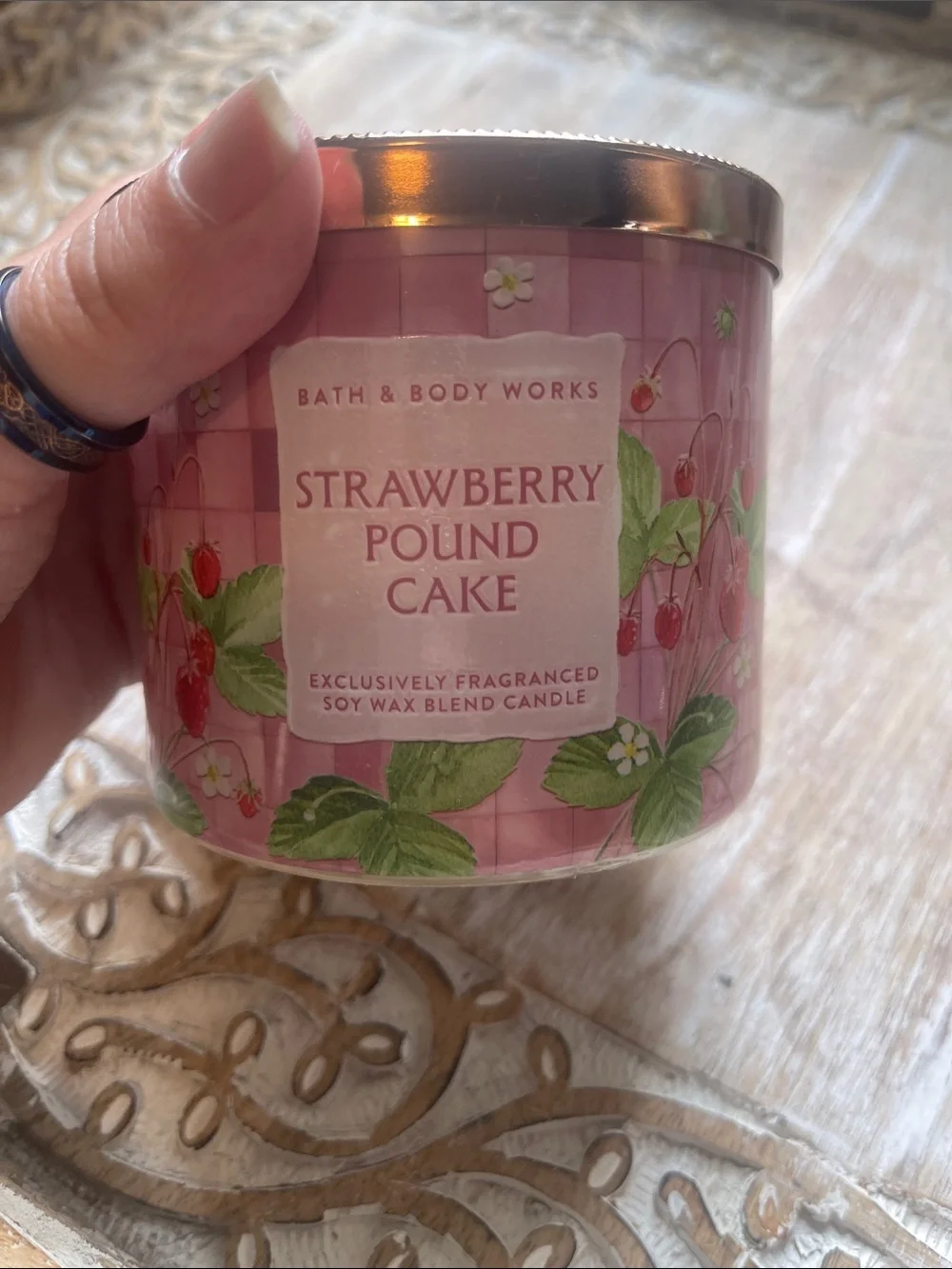 Bath & Body Works Strawberry Pound Cake Candle - Pink, Green